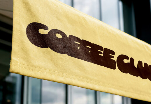 Hanging Flag Banner Close Up Mockup