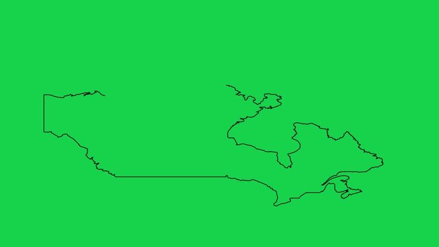 Animated canada map outline drawing in black color on solid green background geographical borders.