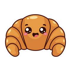 Fototapeta premium Cute Smiling Rounded Croissant Cartoon Icon