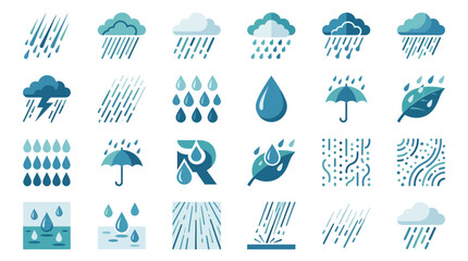 Obraz premium Grid of blue rain and weather effects.