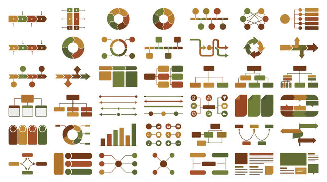 Infographic elements and flowcharts in food themed color palette.