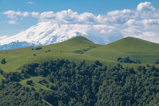 In the mountains of Karachay-Cherkessia on a sunny July day. Caucasus, Russia
