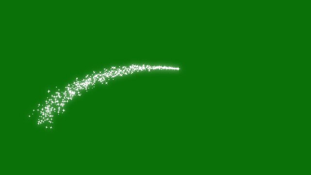Sparkling stars shine glitter animation, cartoon twinkle effect with white doodle stars, glowing light trails, magic flash explosion, glitter particle motion, 4k loop animation on green screen.