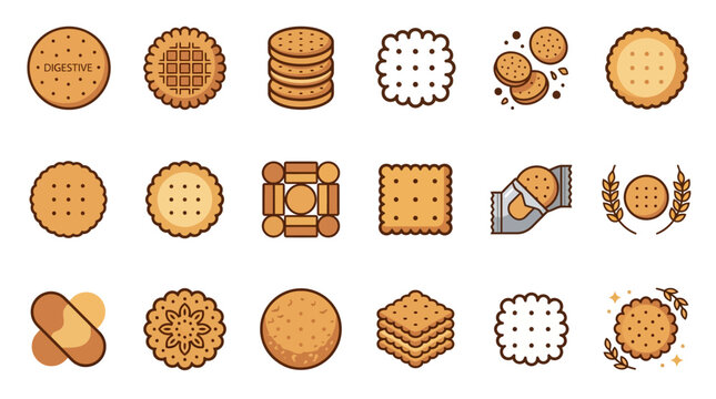 Decorative biscuit shapes and ornamental cookie icons.