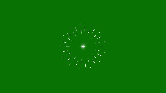 Modern firework burst with glowing circular lines, sparkling star twinkle animation, abstract ring explosion, doodle blast motion graphics, cinematic seamless green background in 4k resolution