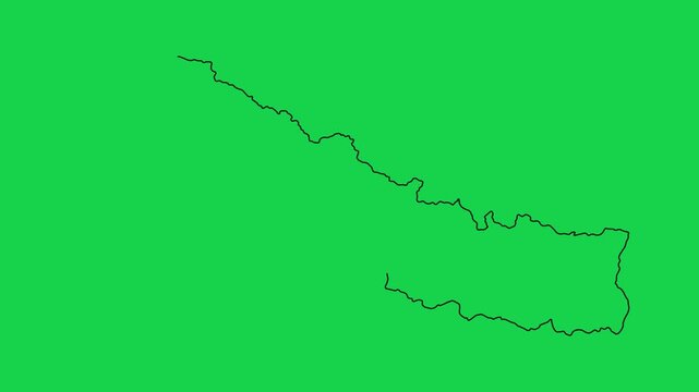 Animated nepal map outline, revealing country borders on a vibrant green screen background.
