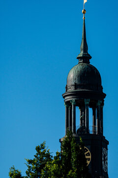 Famous St Michaelis church tower in Hamburg Germany
