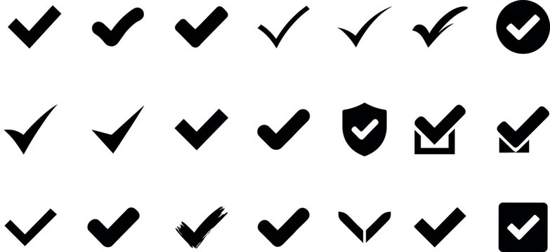 Check mark black silhouette icon set featuring tick choice vote and approval sign vectorsCheck mark black silhouette icon set featuring tick choice vote and approval sign vectors