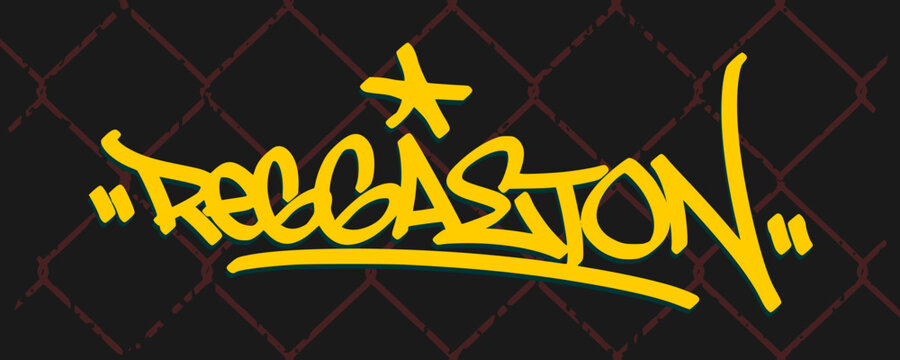 Reggaeton graffiti tag showcases hand style lettering on contrasting background layout. Urban street art typography wordmark concept for latin urban music merchandise apparel design clip art.