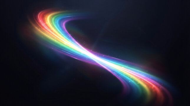 Astratto sfondo luminoso con onde arcobaleno colorate che fluiscono su uno sfondo nero scuro.