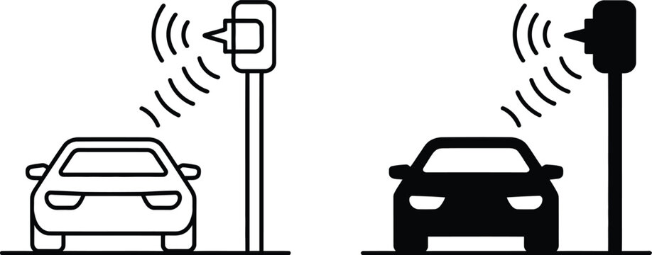 Car speed camera radar signal detection vector illustration