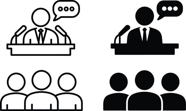 Public speaker presentation and vector illustration
