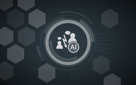 Digital illustration showing artificial intelligence intervention in interpersonal communication conflicts, featuring an abstract HUD interface with symbols and ai text on dark textured background