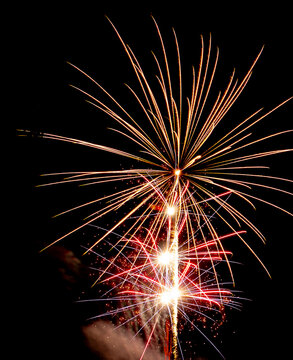 beautiful fireworks with expoloding colors against a dark sky