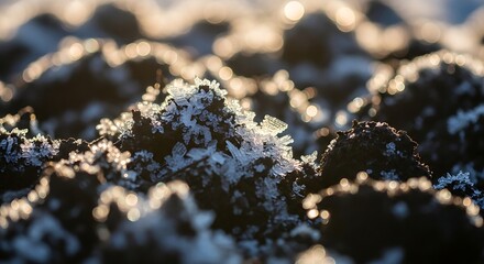 Fototapeta premium Close-up of Snow Covered Soil Surface.
