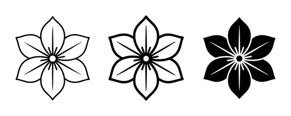 Fototapeta premium Six Petal Flower Icons, Floral Vector Graphics, Botanical Symbols, Decorative Elements, Outline and Silhouette Designs