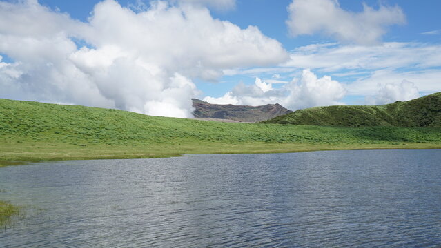 Mount Aso landscape with lake, Kyushu Japan.