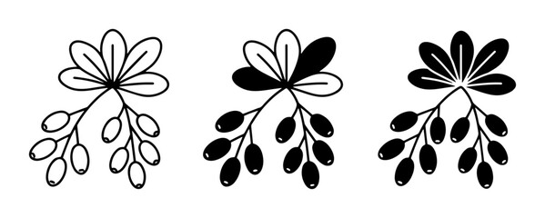Obraz premium Botanical Branch Icons, Hand-Drawn Berry Sprigs, Minimalist Plant Elements for Design