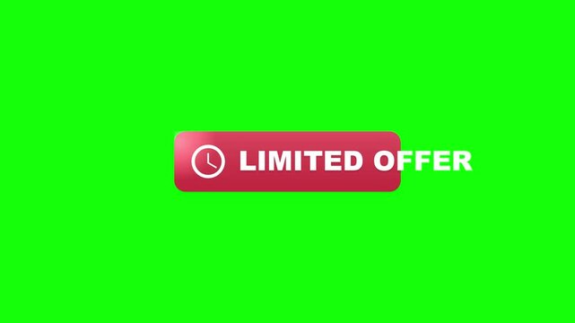 Red Limited Offer banner graphic with white clock icon and bold text on a green screen background. Professional marketing element with drop shadow for e-commerce and video production.