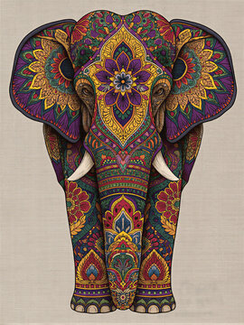 Intricate mandala elephant illustration with colorful floral patterns