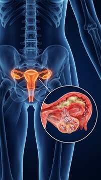 Medical 3D Illustration of Pelvic Inflammatory Disease (PID) with Fallopian Tube and Ovary Infection