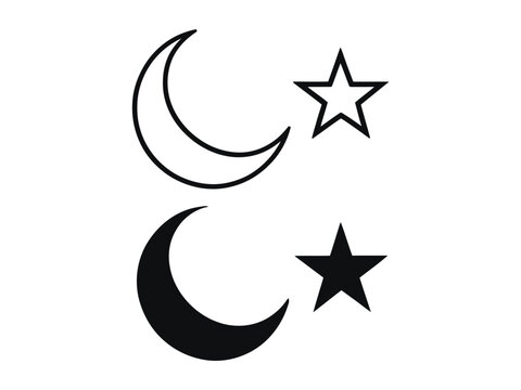 Black and white crescent moon with star graphic design symbols