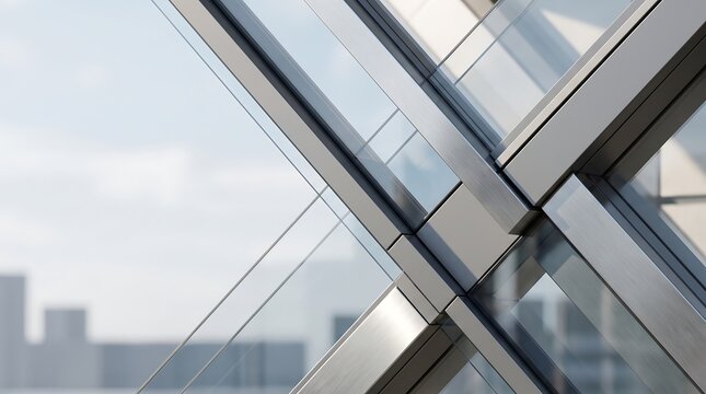 reflective glass and metal architectural facade detail a modern building exterior with angled lines panels framework architecture contemporary design
