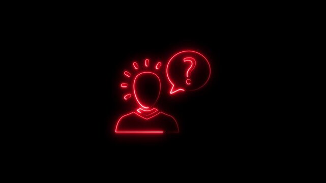 Neon glowing thinking person with question mark symbol animation
