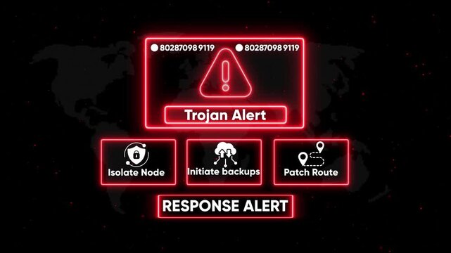 Cyber security trojan alert interface with emergency response protocols