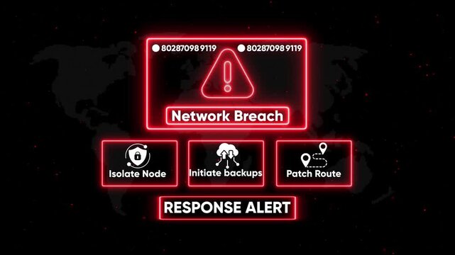 Cyber security network breach alert interface with emergency response protocols