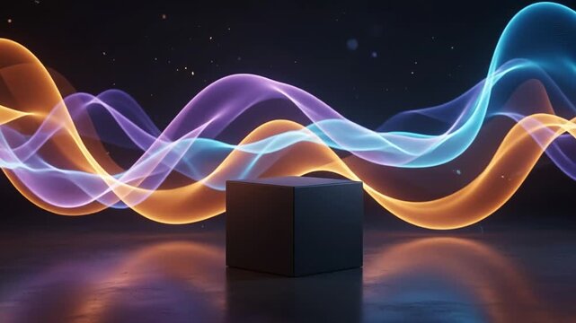 Black pedestal with wavy neon lights for product display