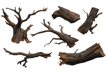 Fototapeta premium Collection of twisted dry branches and weathered wood pieces
