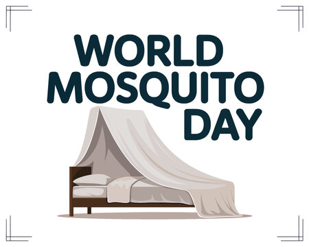 World mosquito day vector illustration with bed protected by mosquito net. isolated blue text world mosquito day. concept of mosquito borne disease prevention.