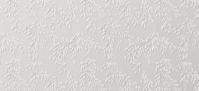 embossed 3D pattern of cascading botanical leaves.