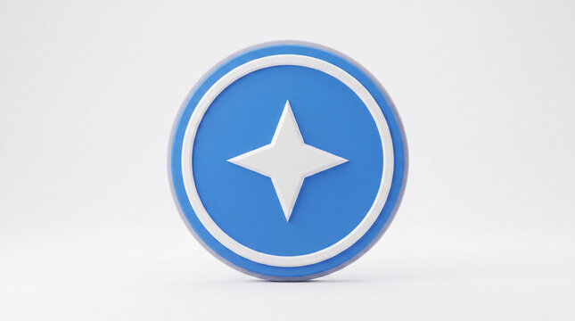 A 3D render of a blue circular icon with a white four-pointed star in the center, representing a compass or direction.