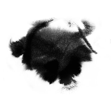 Rough grainy black ink splatter with spray texture and irregular grunge edges on white