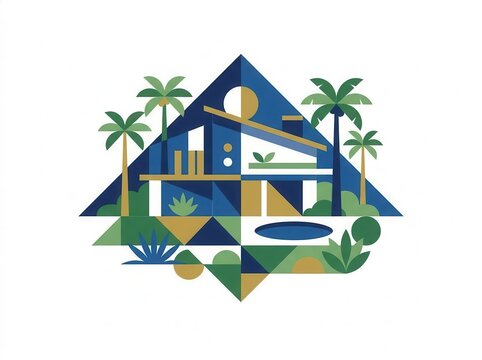 Tropical luxury estate, premium real estate element, isolated on white background 