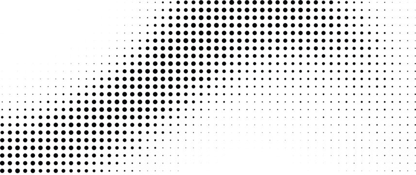 Halftone wave pattern vector, black and white dotted gradient background, abstract pop art texture for modern graphic design
