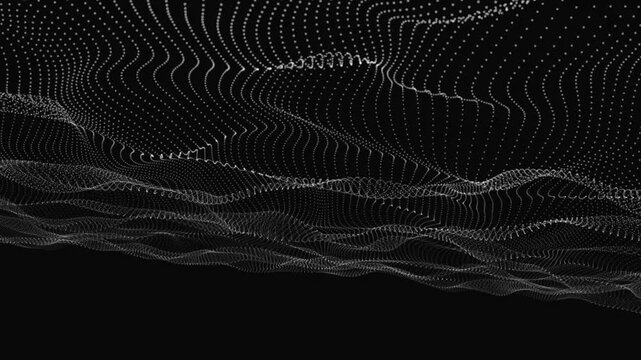 Abstract digital wave form made of glowing particles an digital visualization featuring flowing waves of luminous white against a deep
