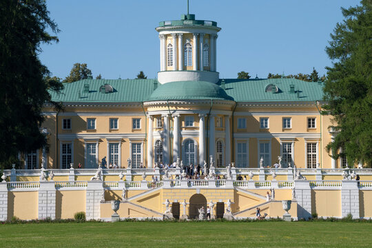 ARKHANGELSKOYE, RUSSIA - JULY 19, 2026: A view of the Arkhangelskoye estate palace on a sunny July day. Moscow Region