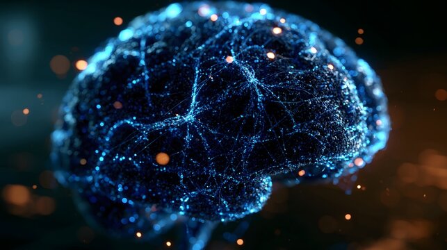 Glowing digital brain with neural network and ai technology concept