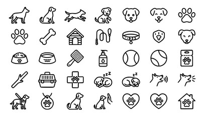Fototapeta premium Modern Dog Outline Vector Icon Set for Pet Care Veterinary and Animal Services