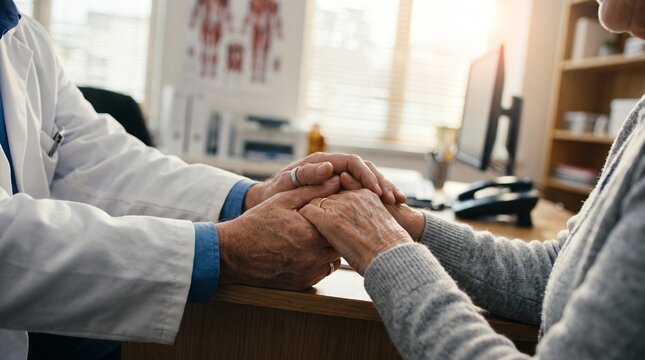 Doctor Holding Patient Hands in Comfort and Support During Medical Consultation
