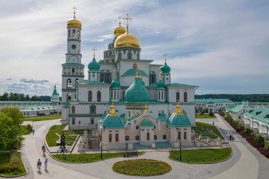 Temples of the New Jerusalem Monastery on a sunny July day. Istra, Moscow region