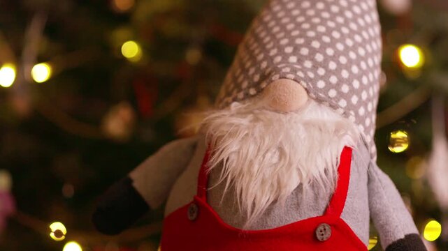 Cute Christmas Gnome Decoration with Sparkling Bokeh Holiday Lights