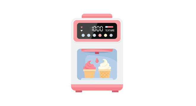 Modern Pink Soft Serve Ice Cream Machine Vector Illustration - Flat Design Dessert Maker with Digital Display