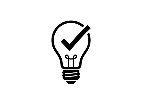 Idea symbol light bulb check mark innovation concept