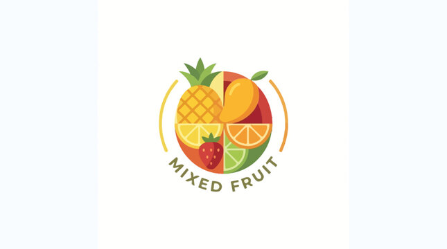 Circular mixed fruit logo featuring pineapple orange and mango.