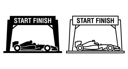 Obraz premium Racing Car Under Start finish Arch Black And White Vector Illustration
