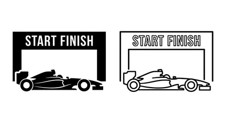 Obraz premium Race Car And Finish Line Black And White Silhouette Illustration